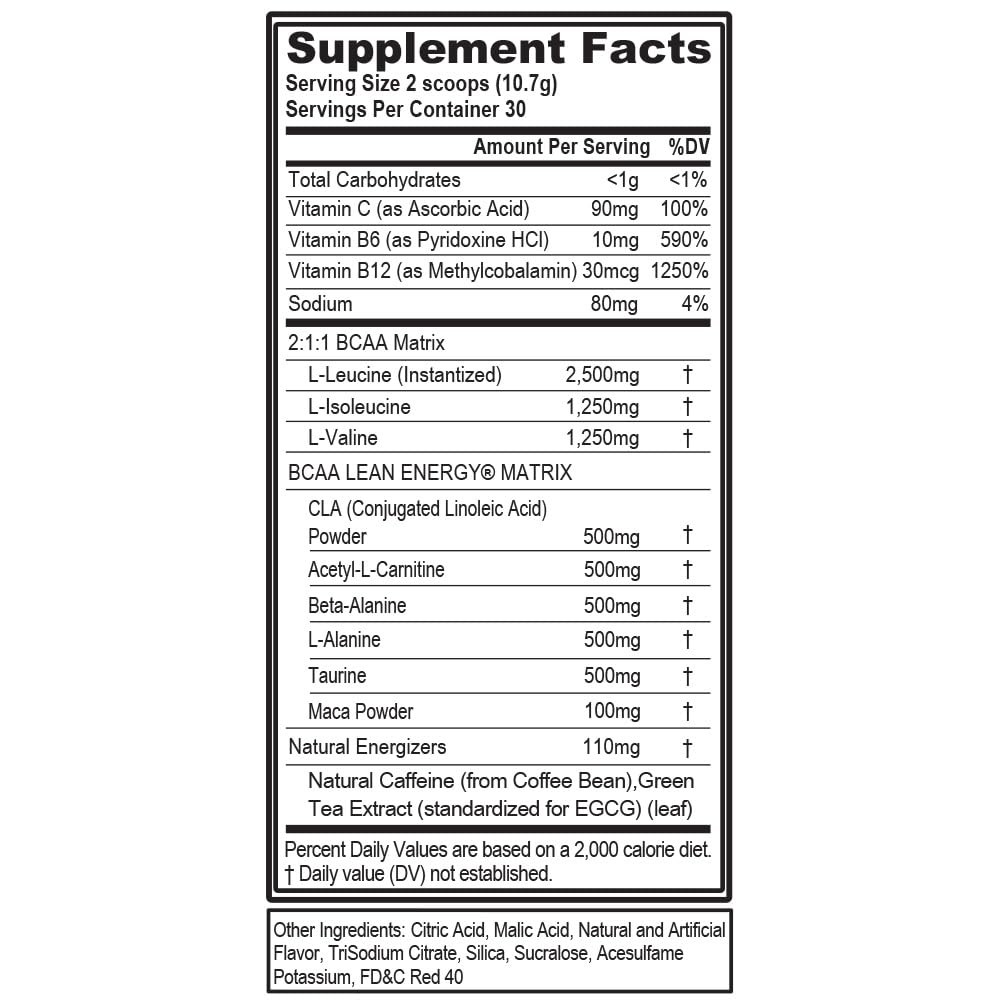 EVL BCAA Lean Energy Pre Workout Powder 10.9 oz Thermogenic Fat Burner Support