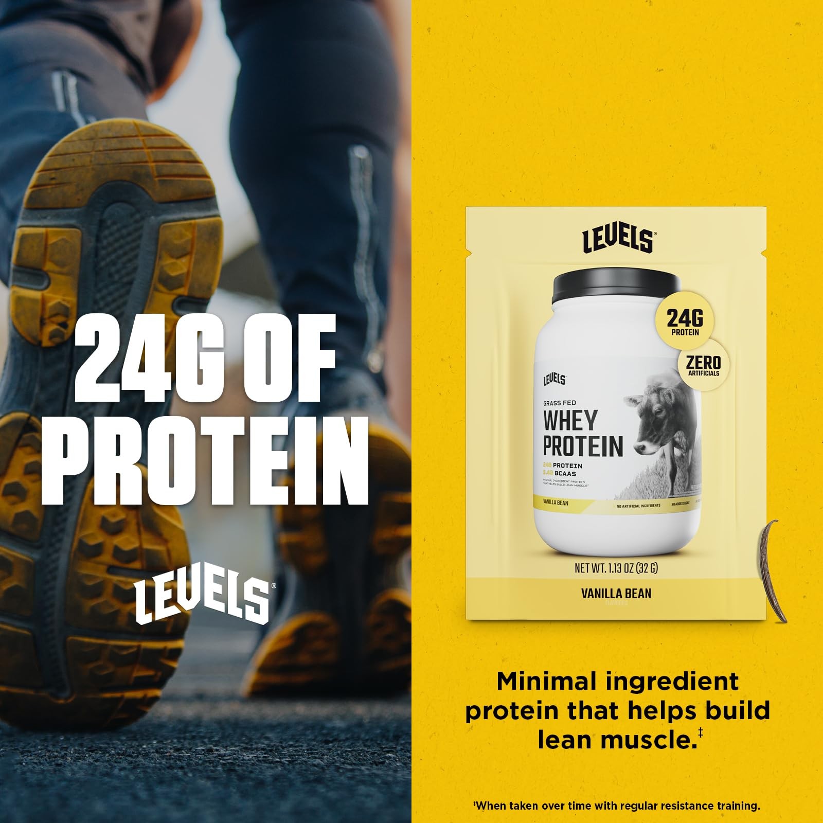 Levels Grass Fed Whey Protein Powder No Artificials 24G of Protein Vanilla Be…