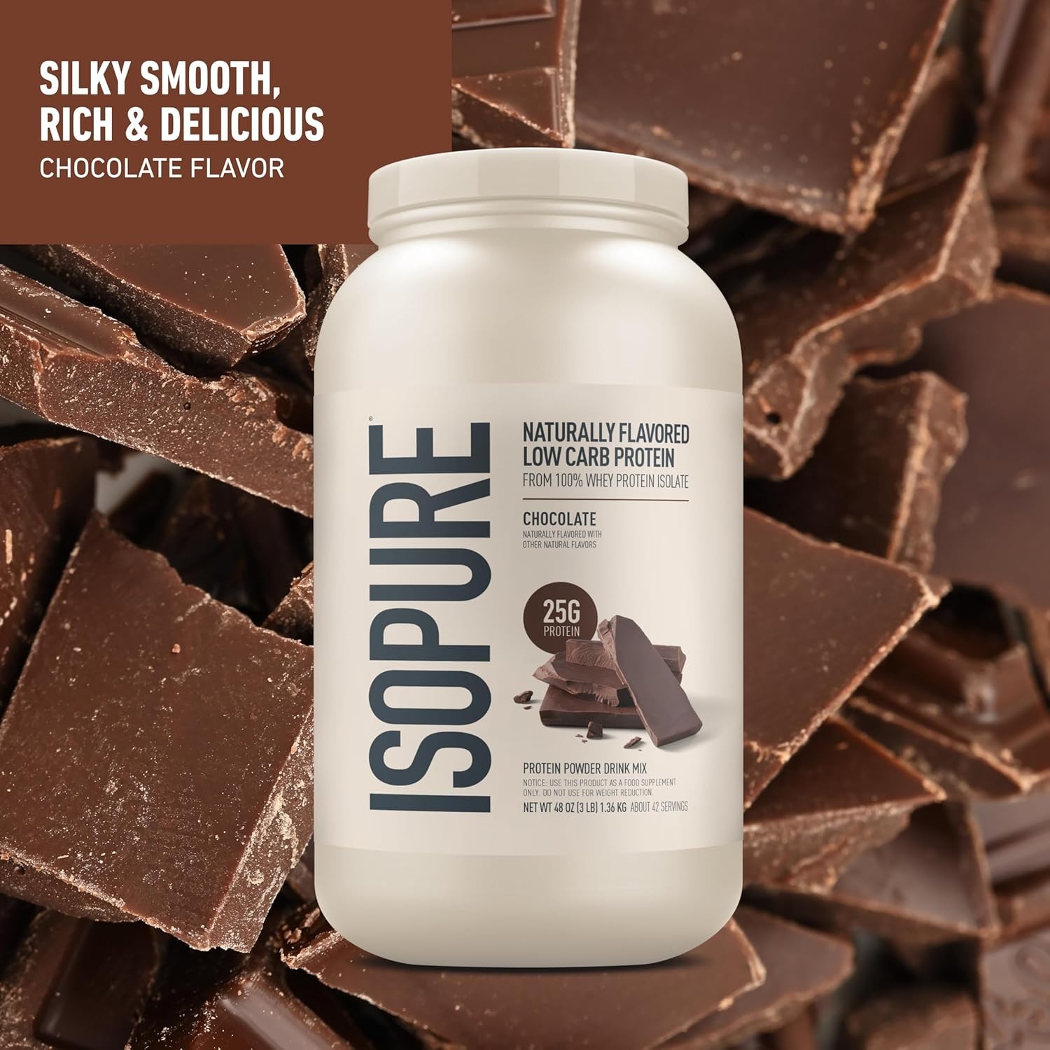 Nature’s Best Isopure Whey Protein Isolate w/ Stevia 25g Natural Chocolate 3lb