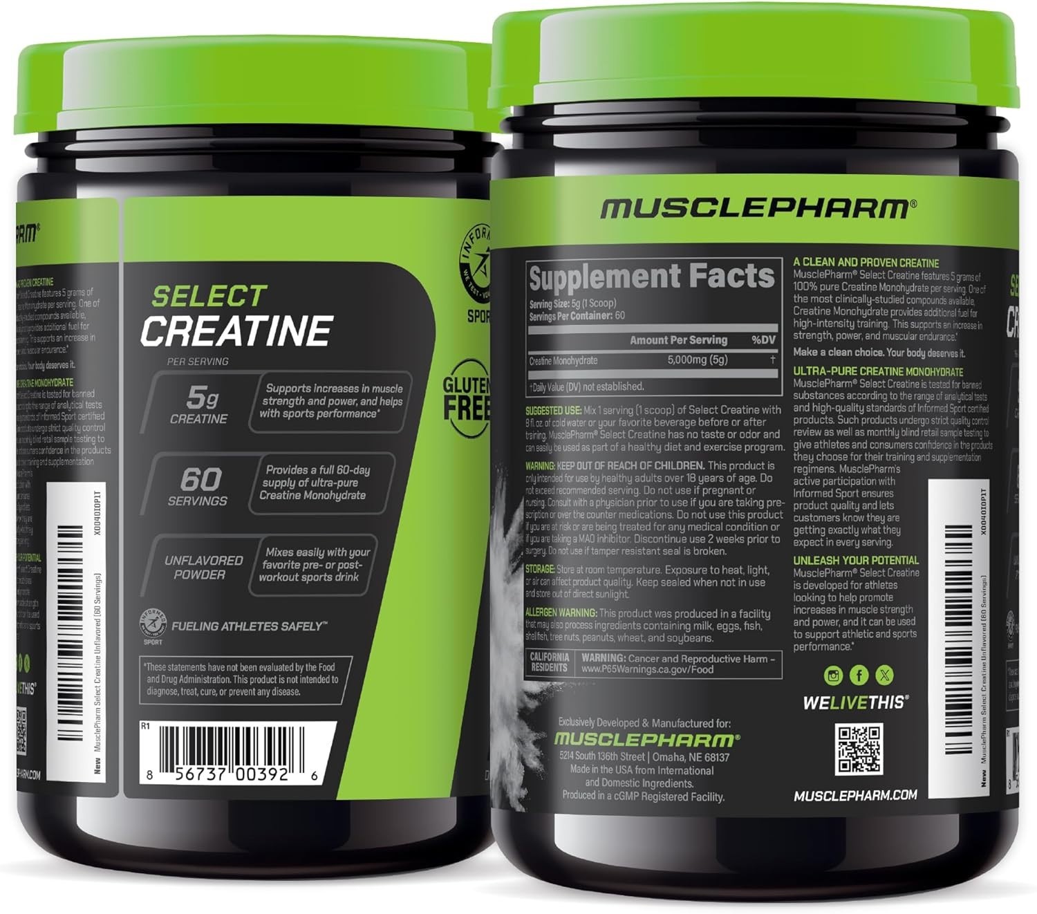 High-Performance Unflavored Creatine Monohydrate – 60 Servings for Peak Power