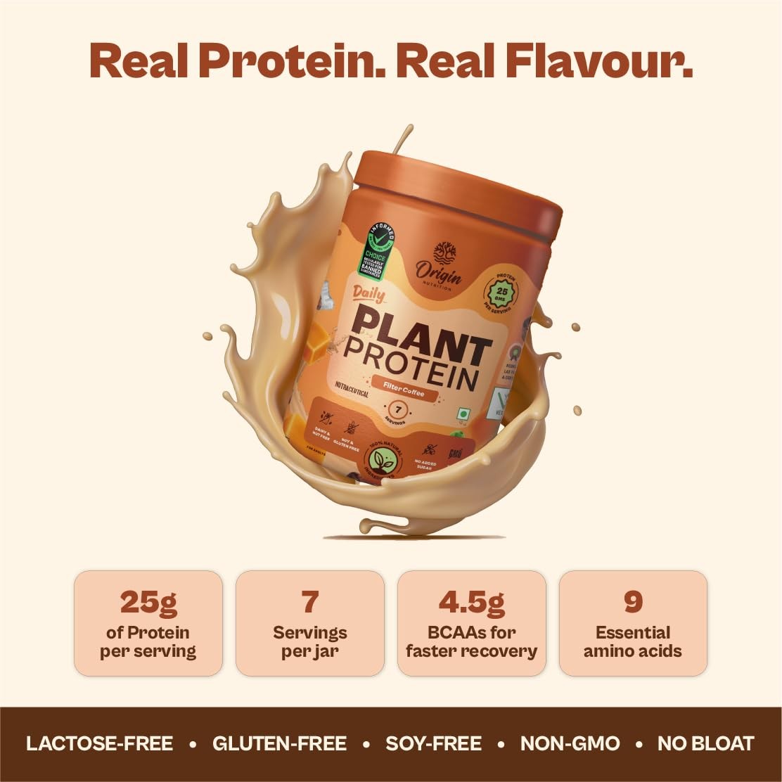 Origin Nutrition Plant Protein 284g Coffee Flavour 25g Vegan Gluten Free