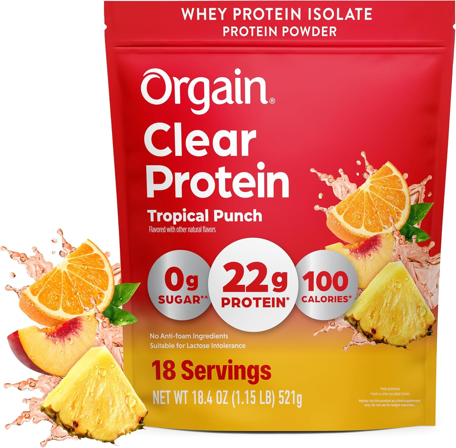 Clear Whey Isolate Protein Powder, Tropical Punch, 22G Protein, 0G Sugar, Suitab