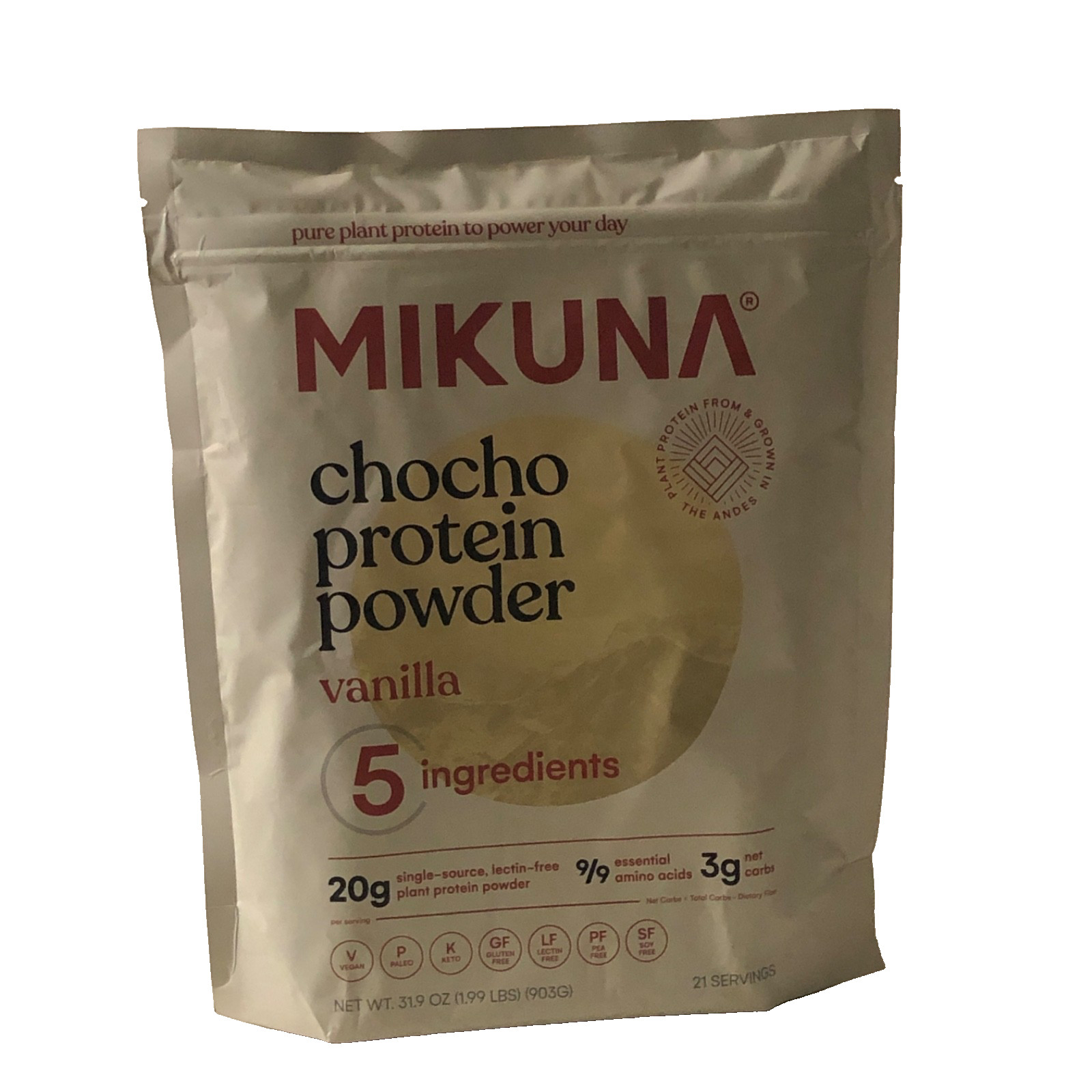 Mikuna Vegan Protein Powder Chocho, Complete Protein,5Clean Ingredients, 31.9 Oz