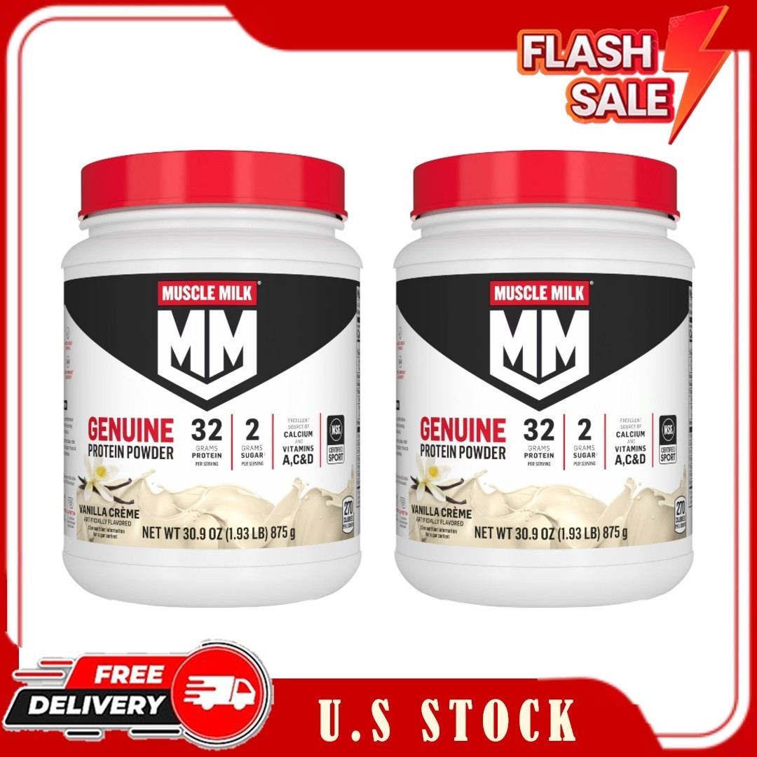 2 Pack Muscle Milk Genuine Protein Powder, Vanilla, 32g Protein, 1.9lb, 30.9oz
