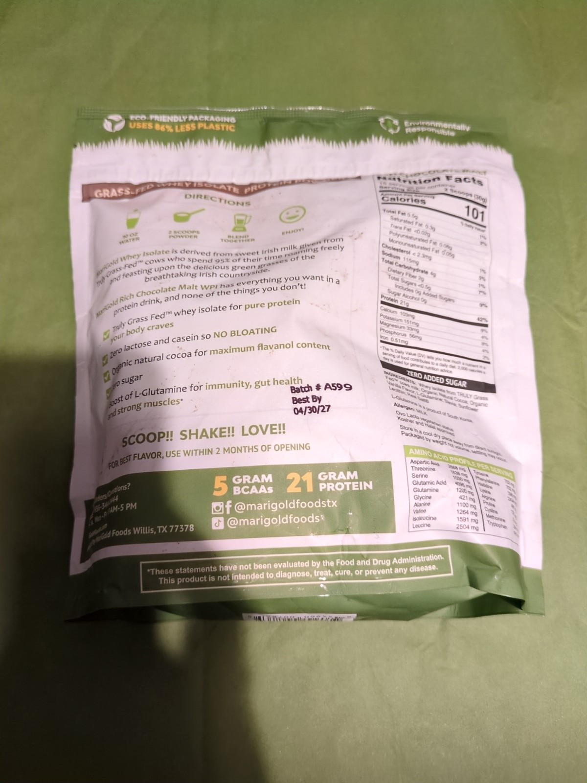 MariGold Grass-fed Whey Protein Isolate Powder – Rich Chocolate Malt Flavor -…