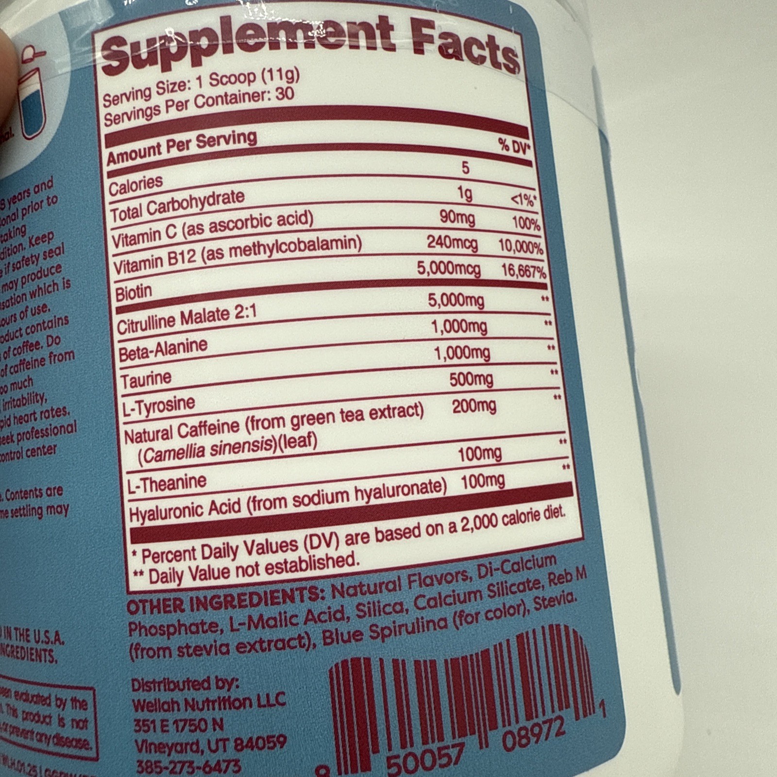 Wellah Get-Going Pre-Workout Drink Mix Blue Raspberry Natural Caffeine Exp 10/28