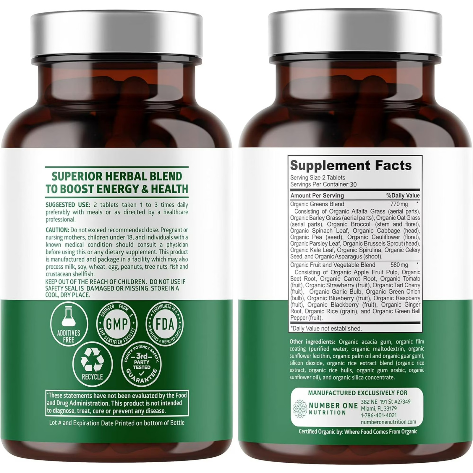 Organic Superfood Greens, 28 Greens, Fruits and Vegetable 60 tablets