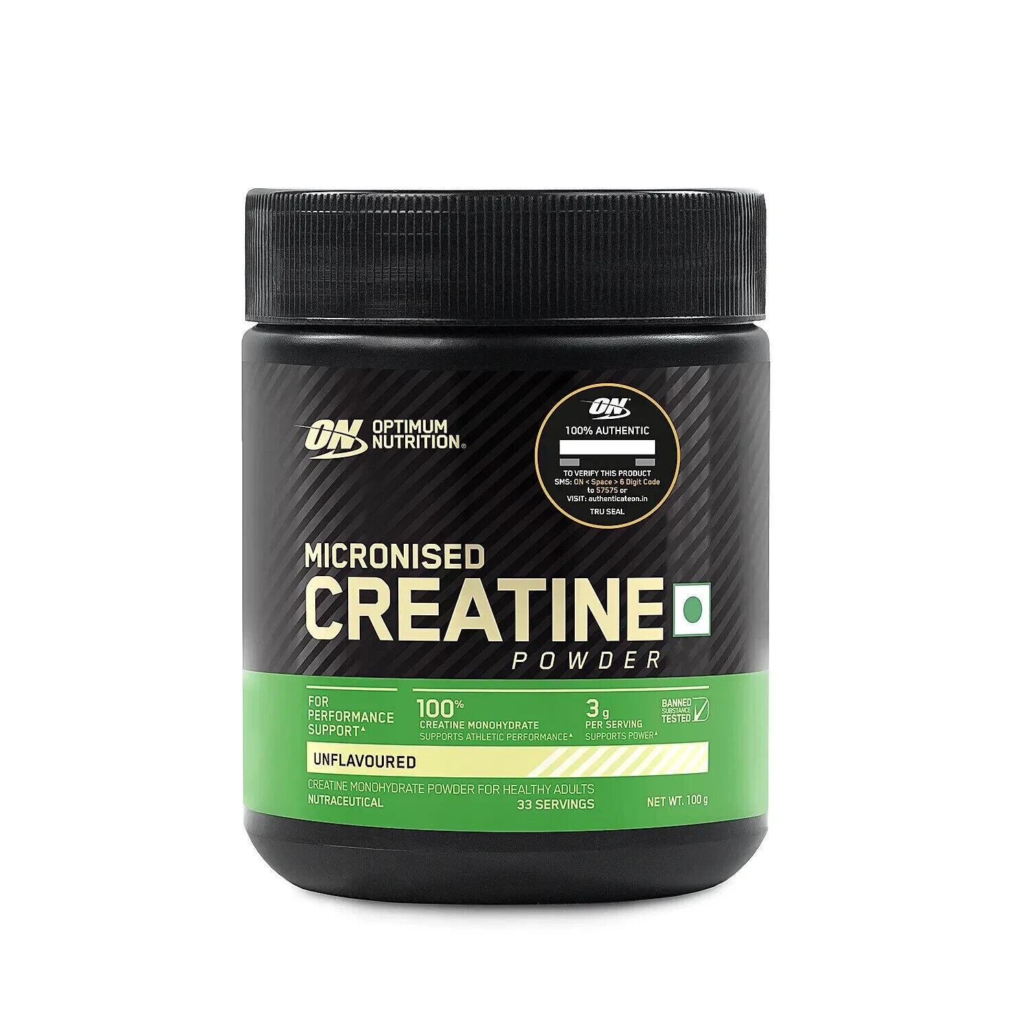 2 XOptimum Nutrition (ON) Micronized Creatine Powder 100gm 83 Serves,Unflavoured