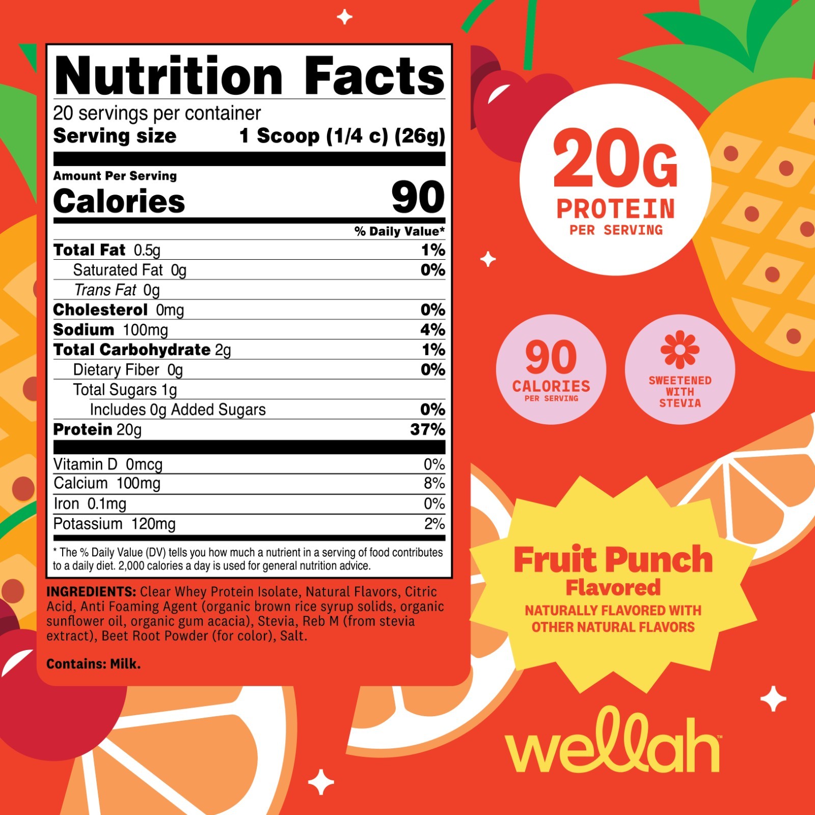 Wellah Clear Whey Protein Isolate Powder (Fruit Punch) 20 Servings