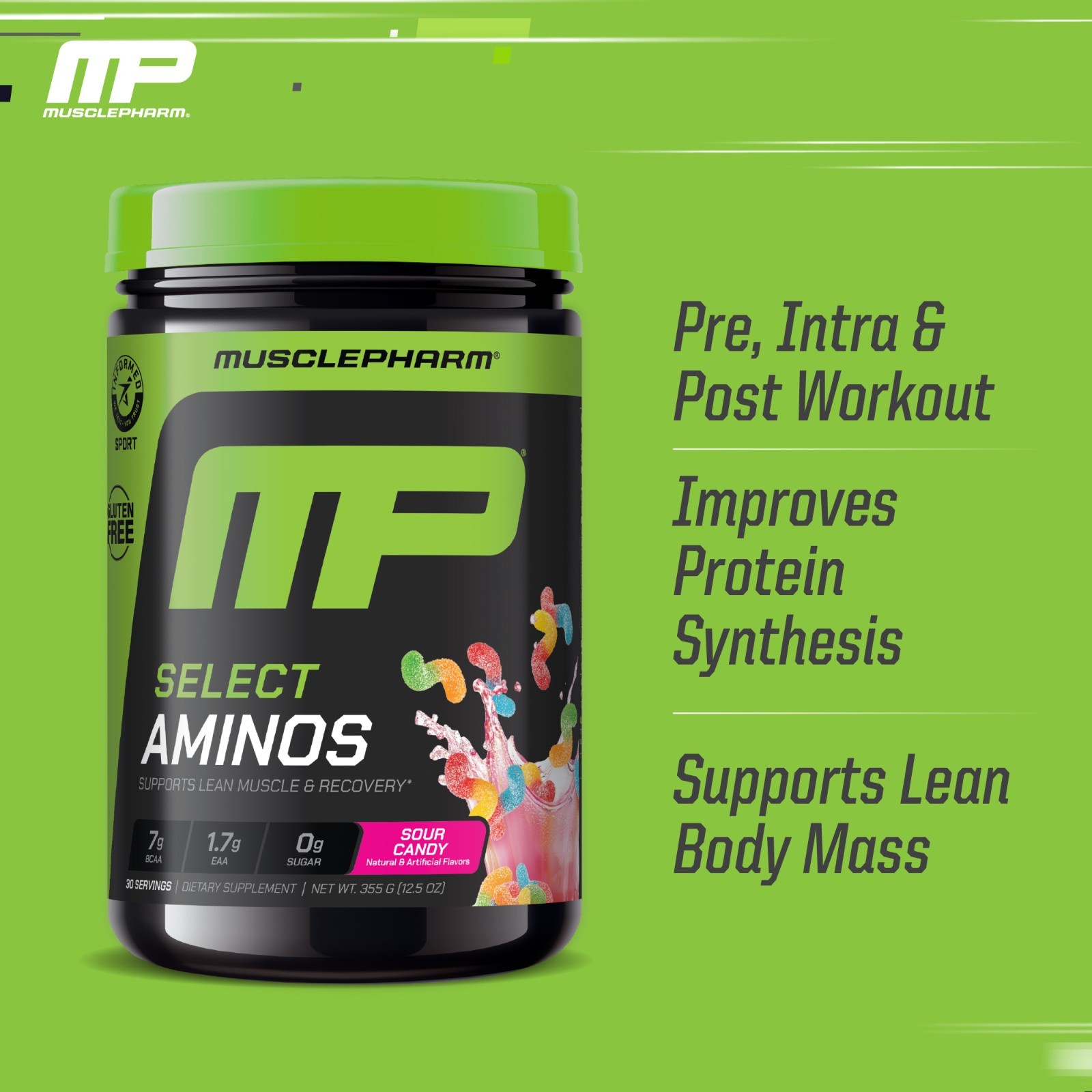 MusclePharm EAA + BCAAs, Post Workout Essential Amino Acids-Sour Candy Flavor