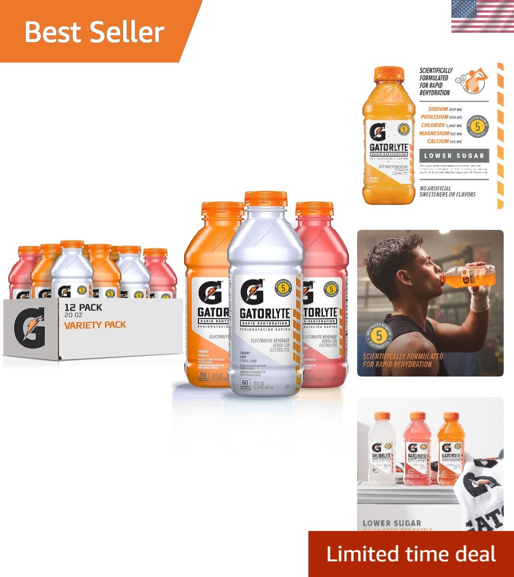 Gatorlyte Electrolyte Variety Pack – Specialized Blend, 20 Fl Oz Bottles x 12