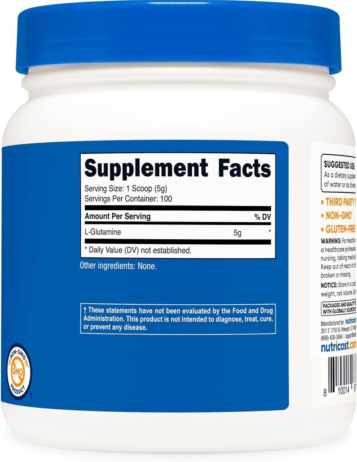 Pure L-Glutamine Powder 500g | Unflavored, Gluten-Free & GMO-Free