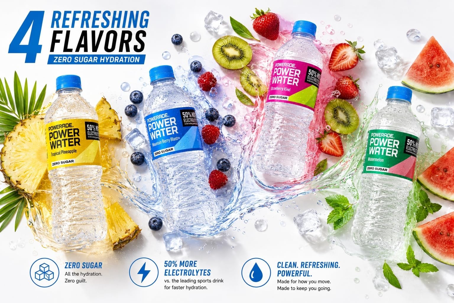 Zero Sugar Electrolyte Drink Variety Pack – 12 Bottles, 20 oz – Watermelon, Berr