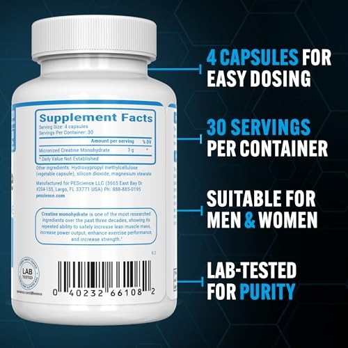 Creatine Monohydrate Capsules 3g 120 Count Muscle Growth Strength
