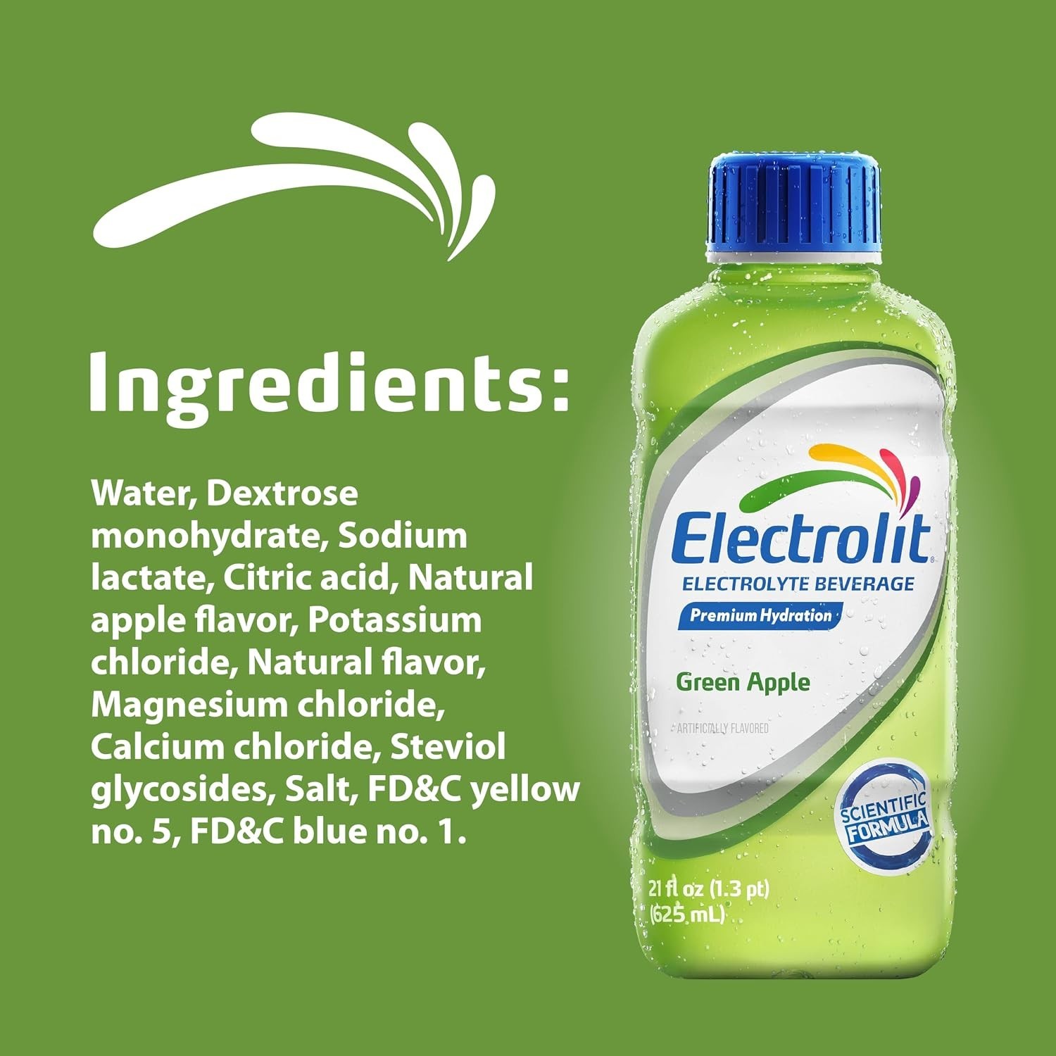 Electrolit, Electrolyte Beverage, Green Apple, 21 Fl Oz bottle (Pack of 12)
