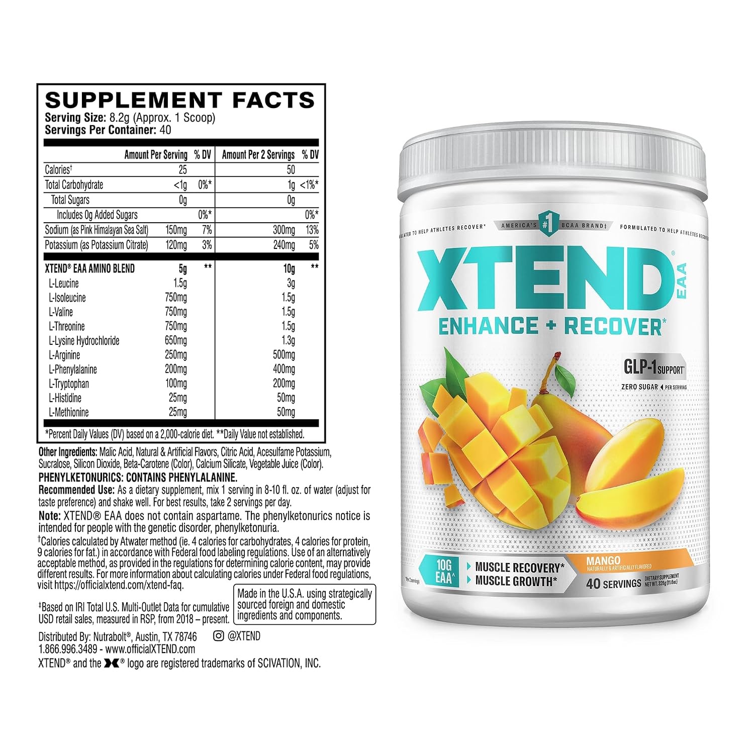 Xtend EAA BCAA Recovery Powder Essential Amino Acids Lean Muscle Growth