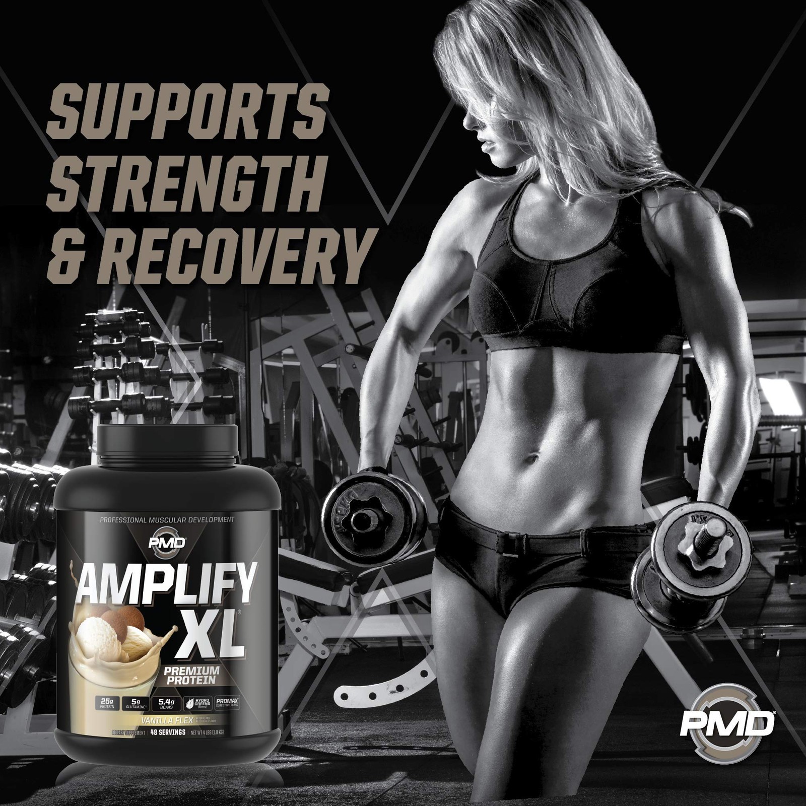 PMD Sports Amplify XL Premium Whey Protein Supplement Hydro Greens Blend –
