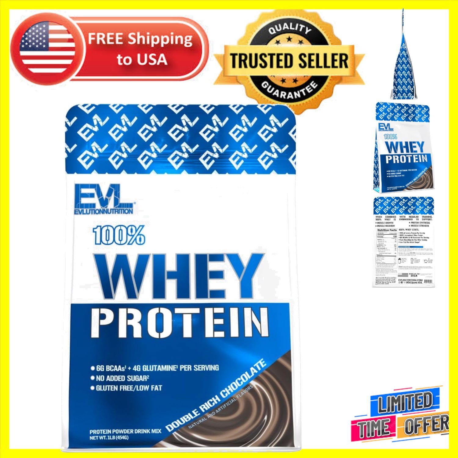 High-Quality 100% Whey Protein – 25g Protein, 6g BCAAs – Double Rich Chocolate