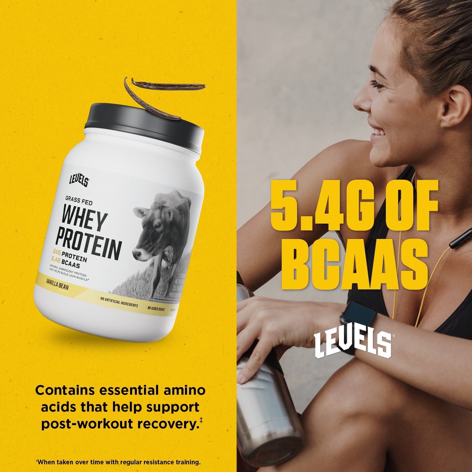 Levels Grass Fed Whey Protein, No Artificials, 24G Protein, Vanilla Bean, 1.48LB