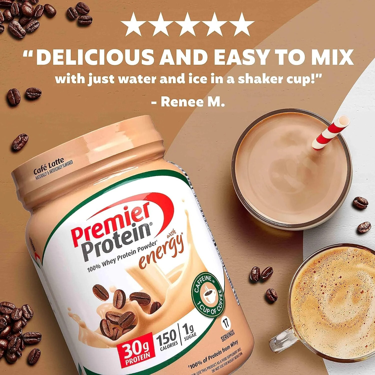 2 Pack Premier Protein 100% Whey Protein Powder, Café Latte, 30g Protein 23.9 oz