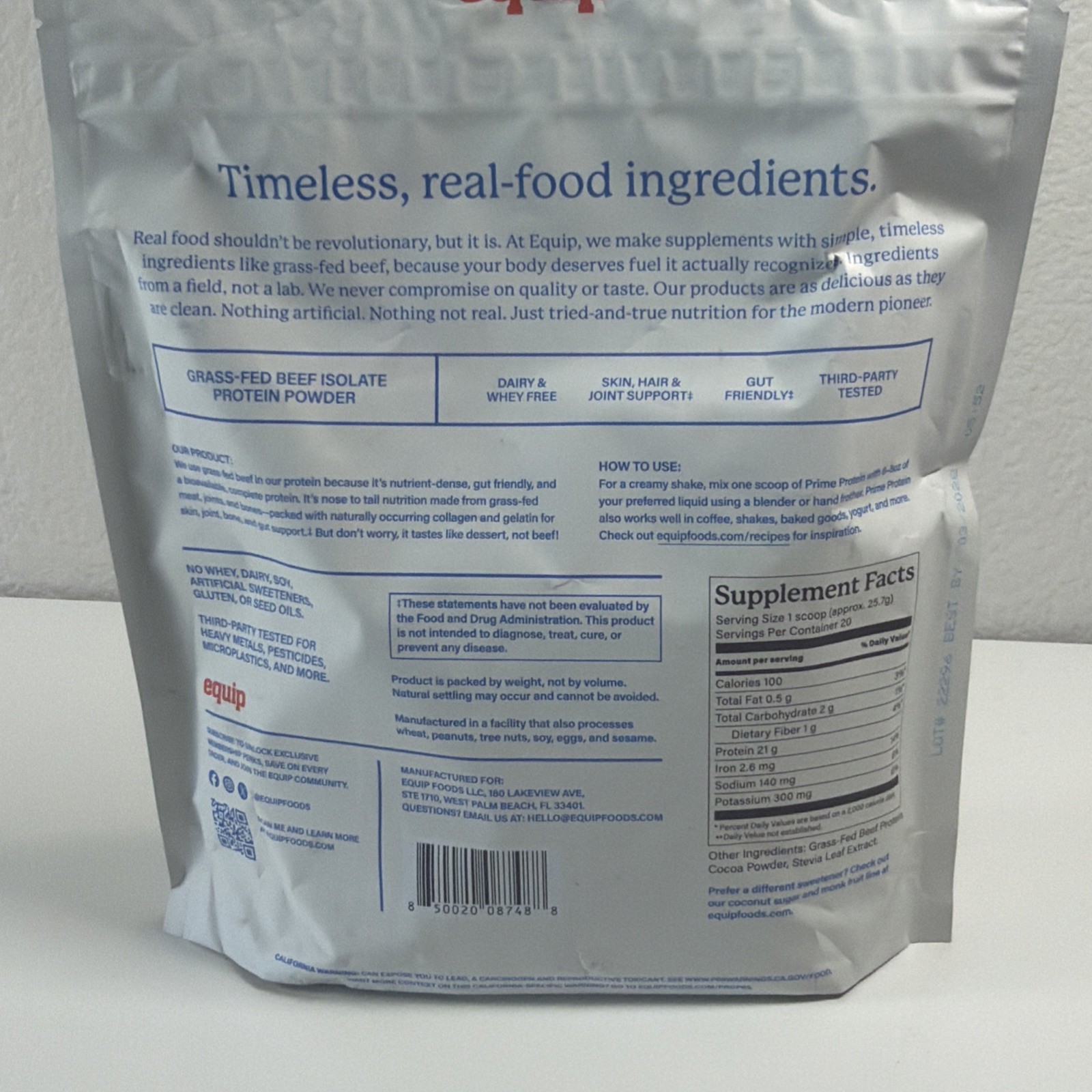 Equip Prime Protein Grass-Fed Beef Isolate Chocolate 1.13 Lbs Sealed 03/2028 New