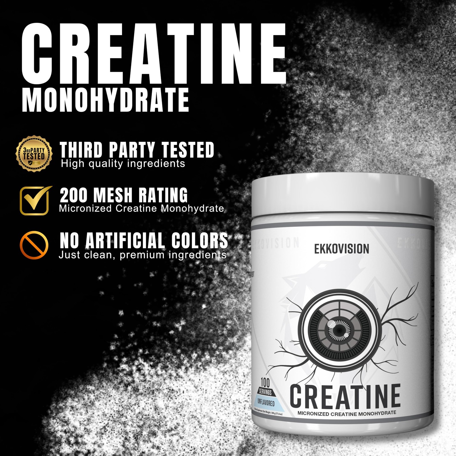 Ekkovision Creatine Monohydrate Powder, 100 Servings (Pack of 1), White