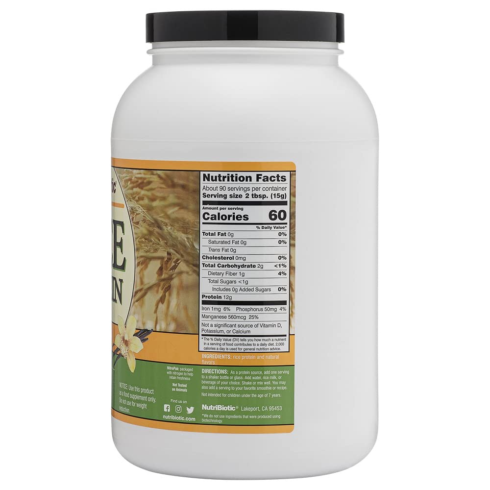NutriBiotic Vanilla Rice Protein Powder, 3 Lb (1.36kg) – Low Carb, Keto, Vegan