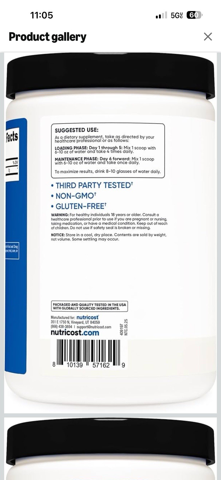 Nutricost Pure Creatine Monohydrate 500 Gram Powder Unflavored Exp 04/2029