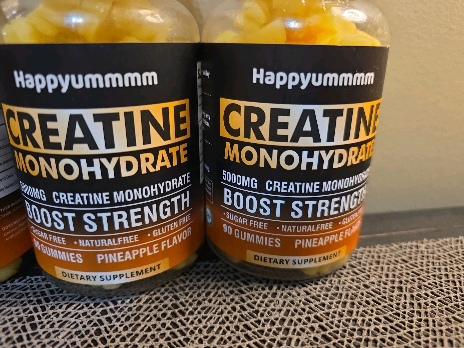 Happyummmm Creatine Monohydrate, Sugar Free, Pineapple, 4 Pack, 360 Gummies