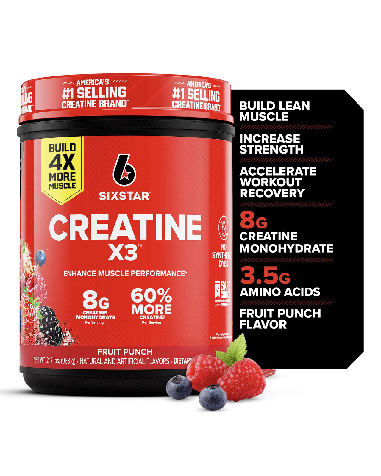 Creatine X3 BCAA Amino Acid Blend Powder, Fruit Punch, 2.17 Lbs, 30 Servings