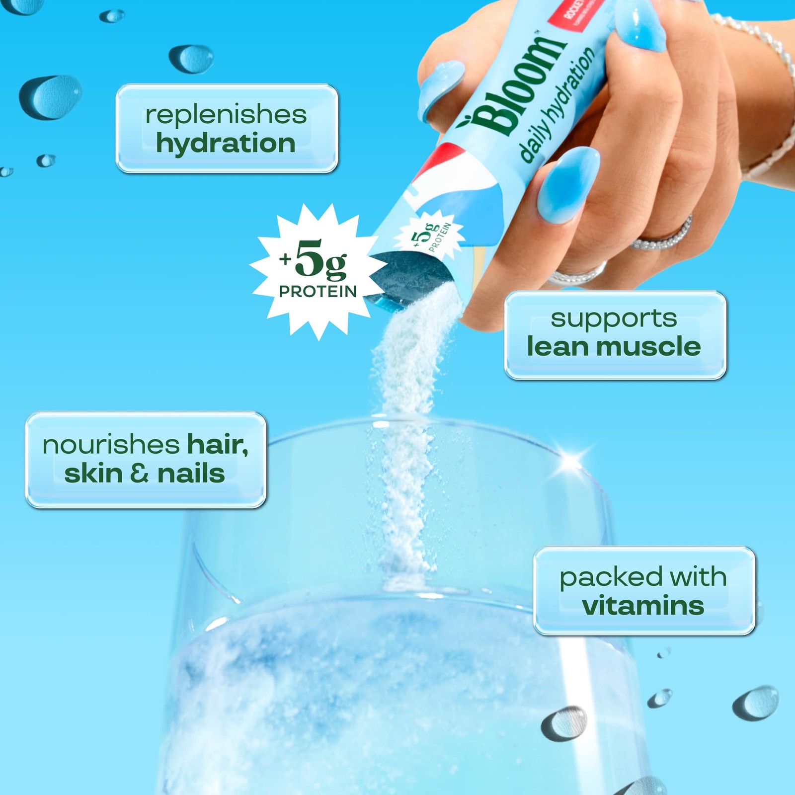 Bloom Daily Hydration Electrolyte Powder Packets with Collagen, 5g 5 Servings