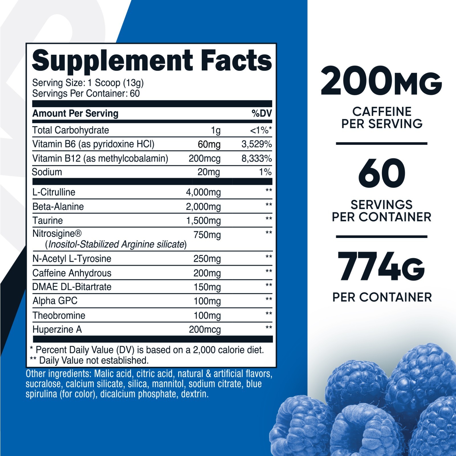 Nutricost Pre-Workout Complex Powder (Blue Raspberry) 60 Serivings