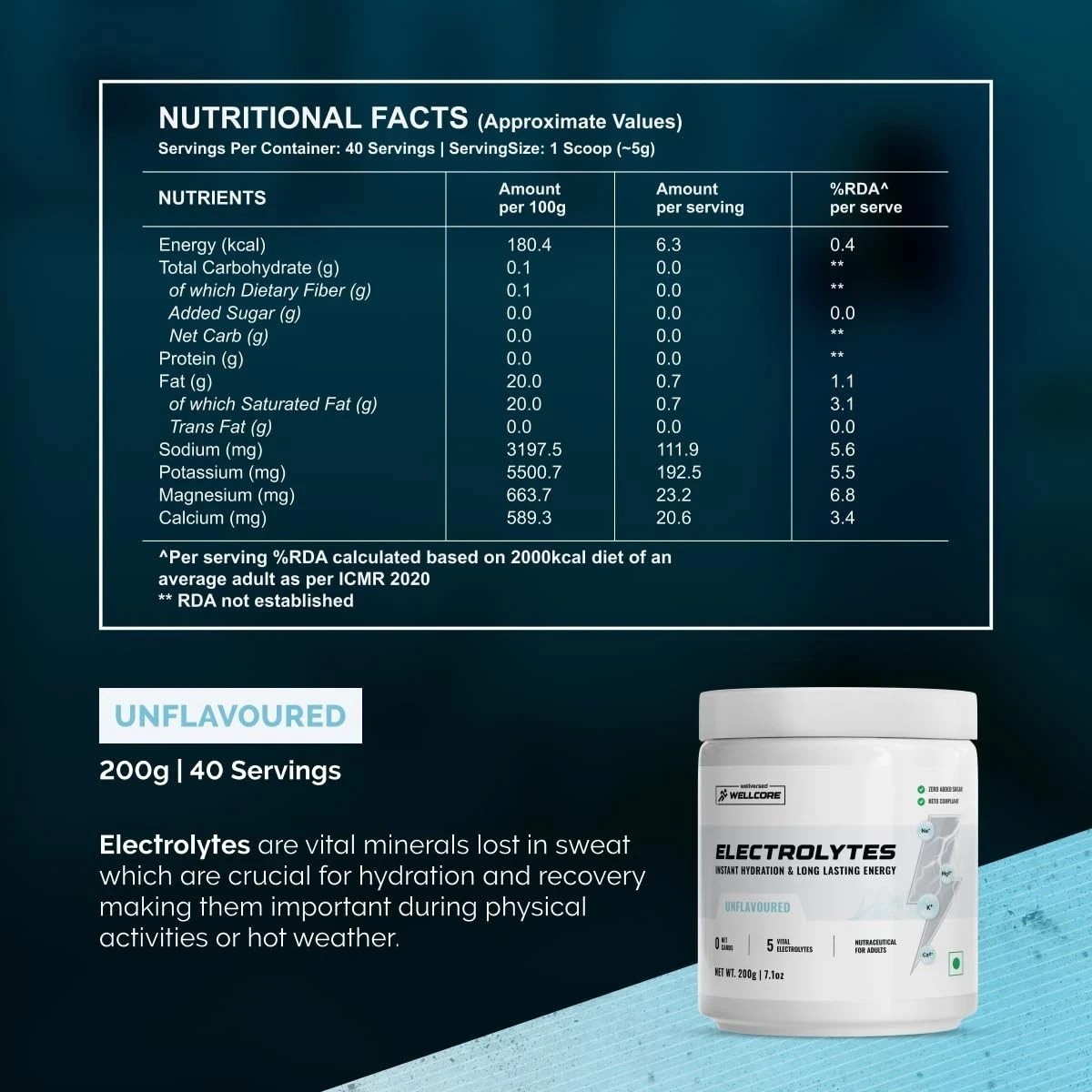 Wellcore Electrolytes Powder 200gm
