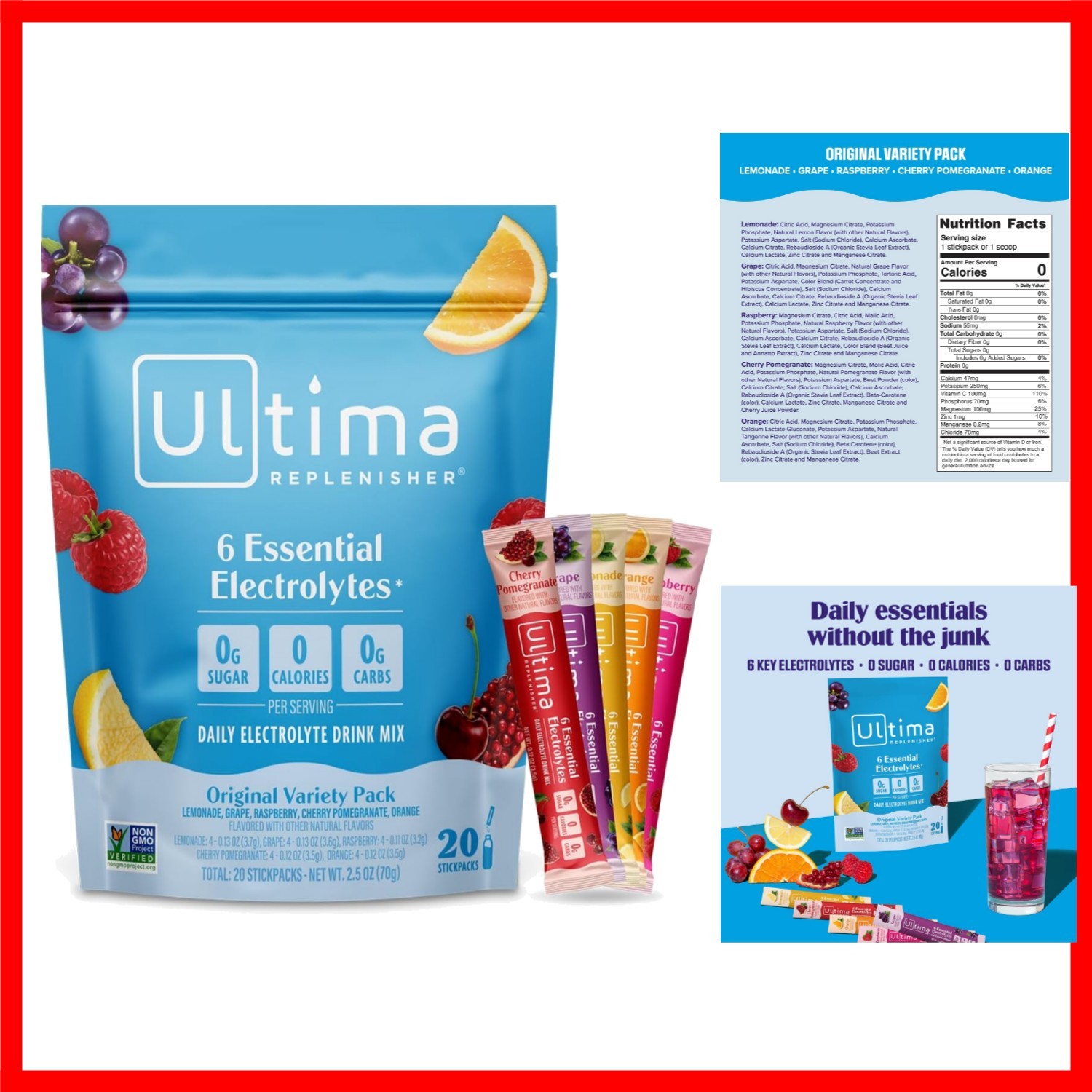 Ultima Electrolyte Packets – Zero Sugar, Plant-Based Hydration for Daily Balance