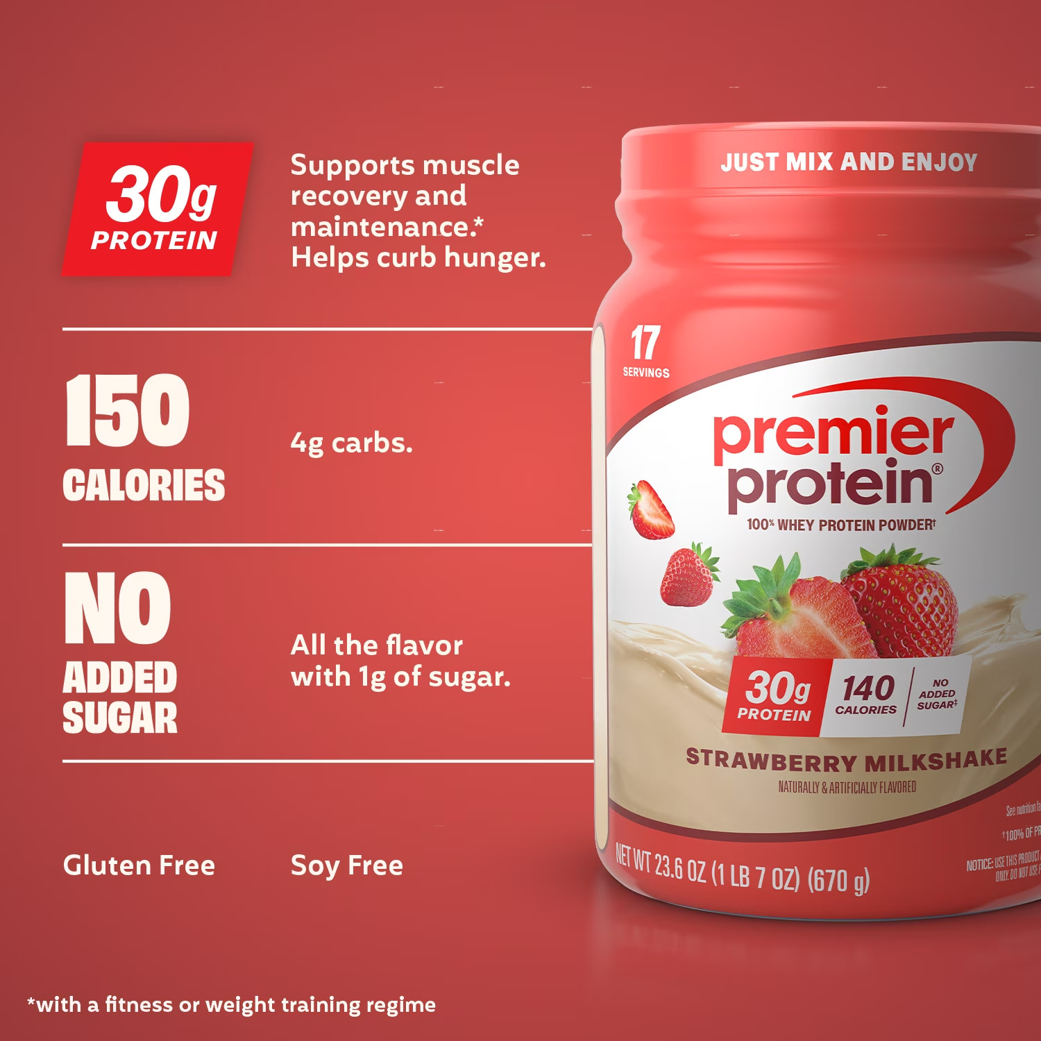 100% Whey Protein Powder, Strawberry Milkshake, 30G Protein, 23.3 Oz, 1.7 Lb