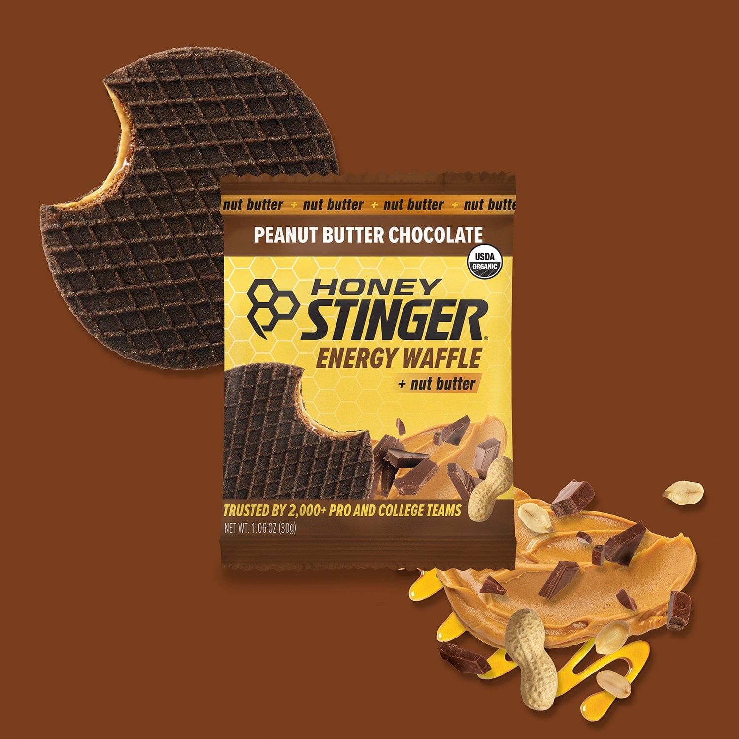 Honey Stinger Organic Energy Waffle, Peanut Butter Chocolate, Caffeine Free