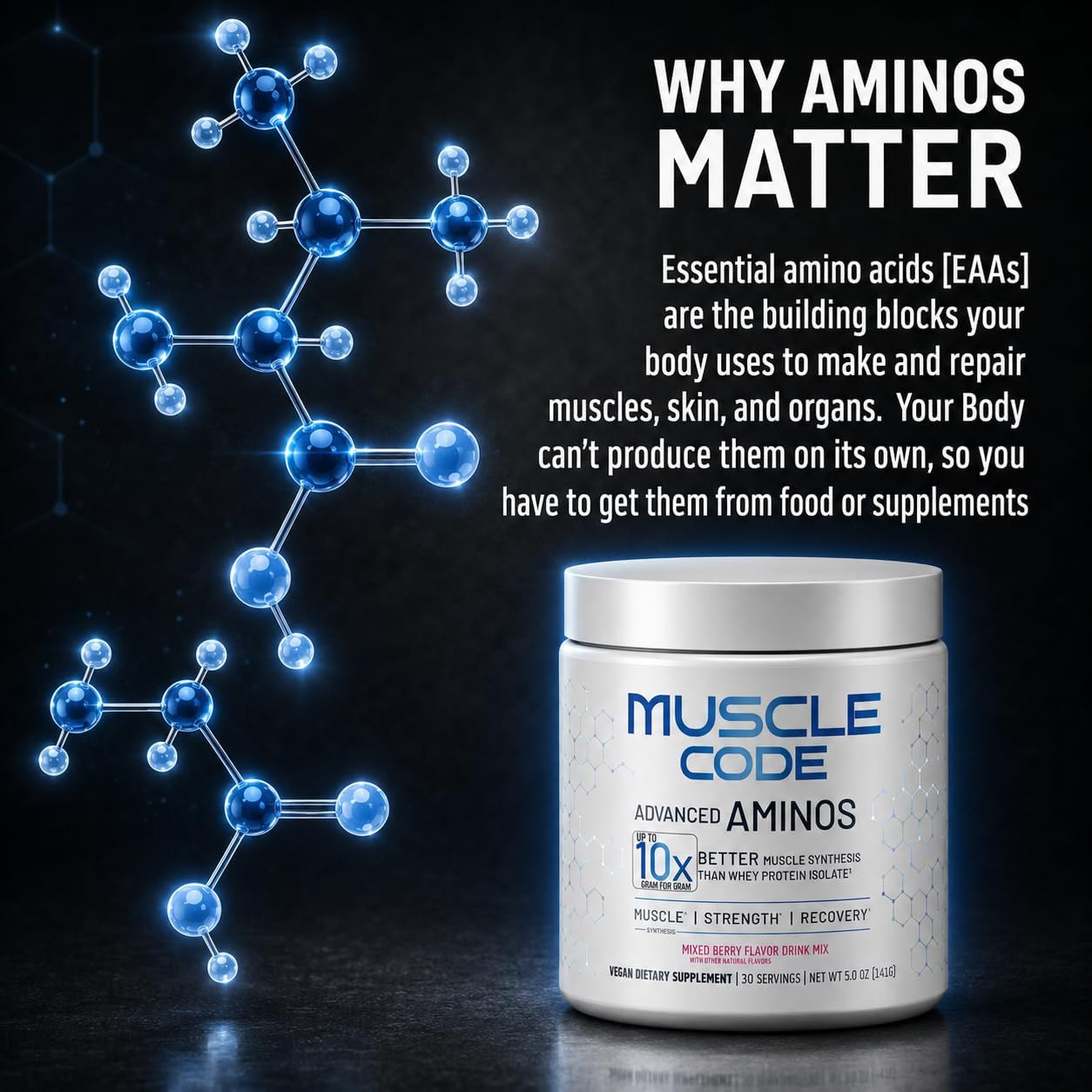 Muscle Code Essential Amino Acid Powder Muscle Synthesis & Repair & Strength Nat