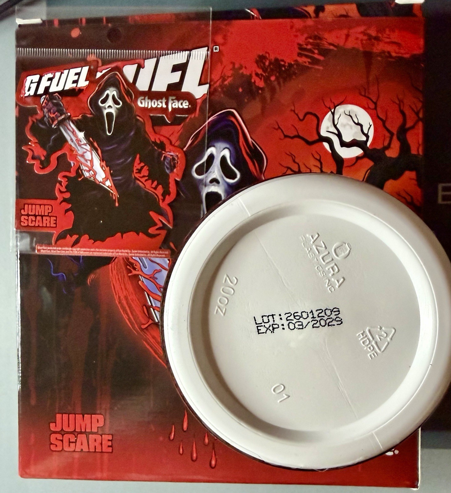 G Fuel Scream Ghost Face Jump Scare Collector’s Box,Tub, & Sticker