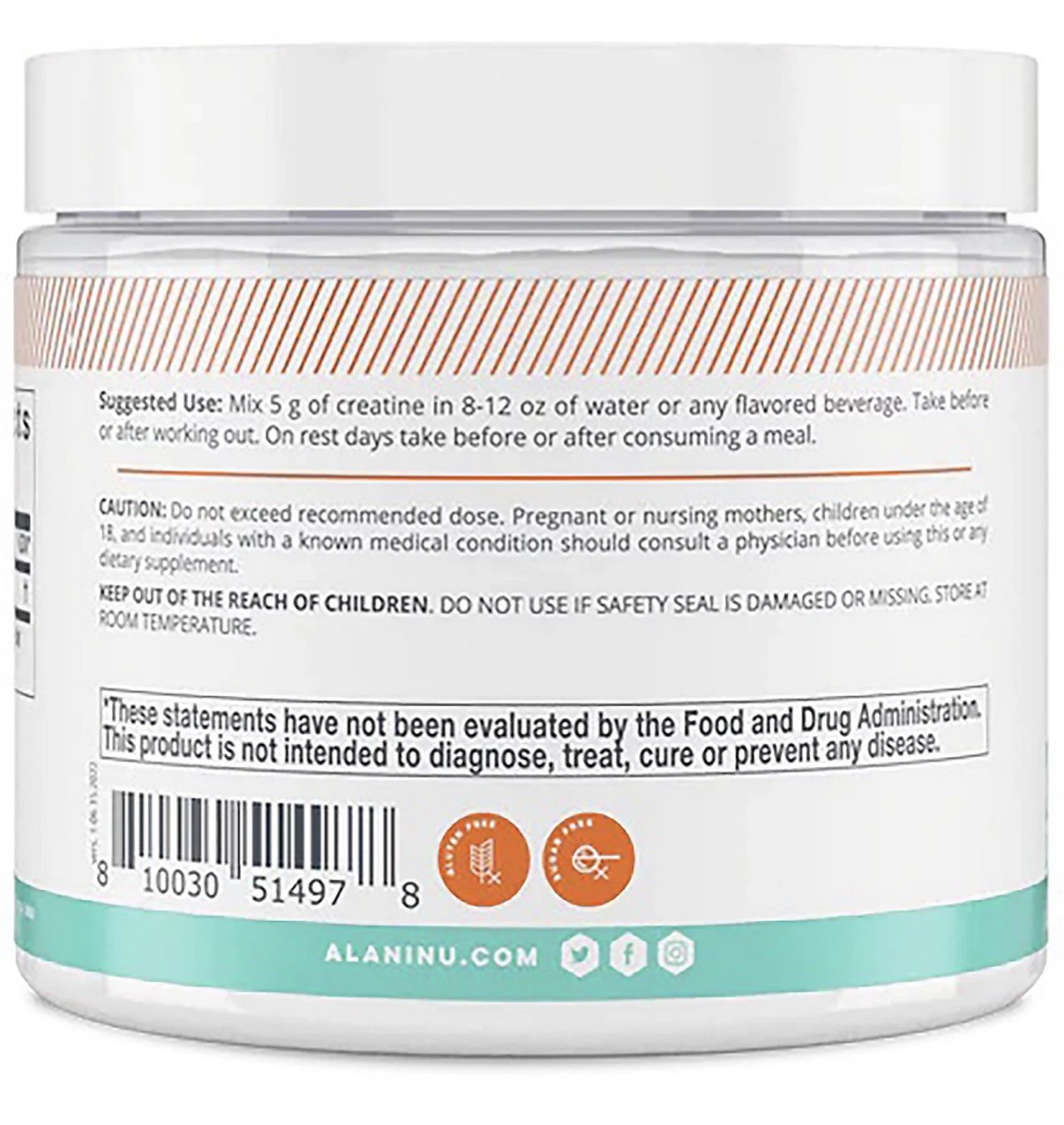 Alani Nu Creatine Monohydrate Powder 150 Grams (5.29 oz), Unflavored 30 Servings
