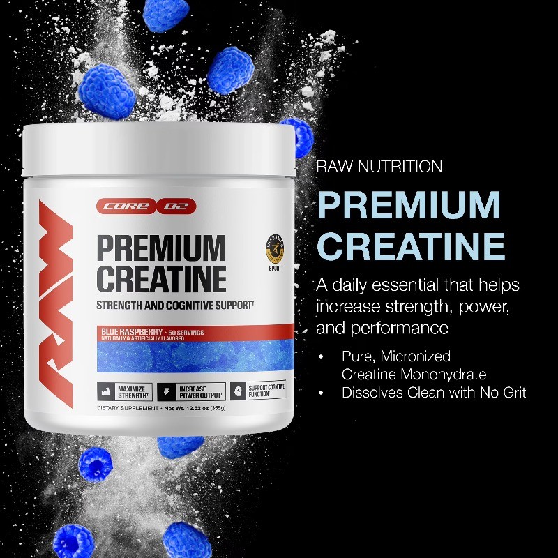 RAW Nutrition Essential 100% Pure Creatine Monohydrate Powder, 50 Servings