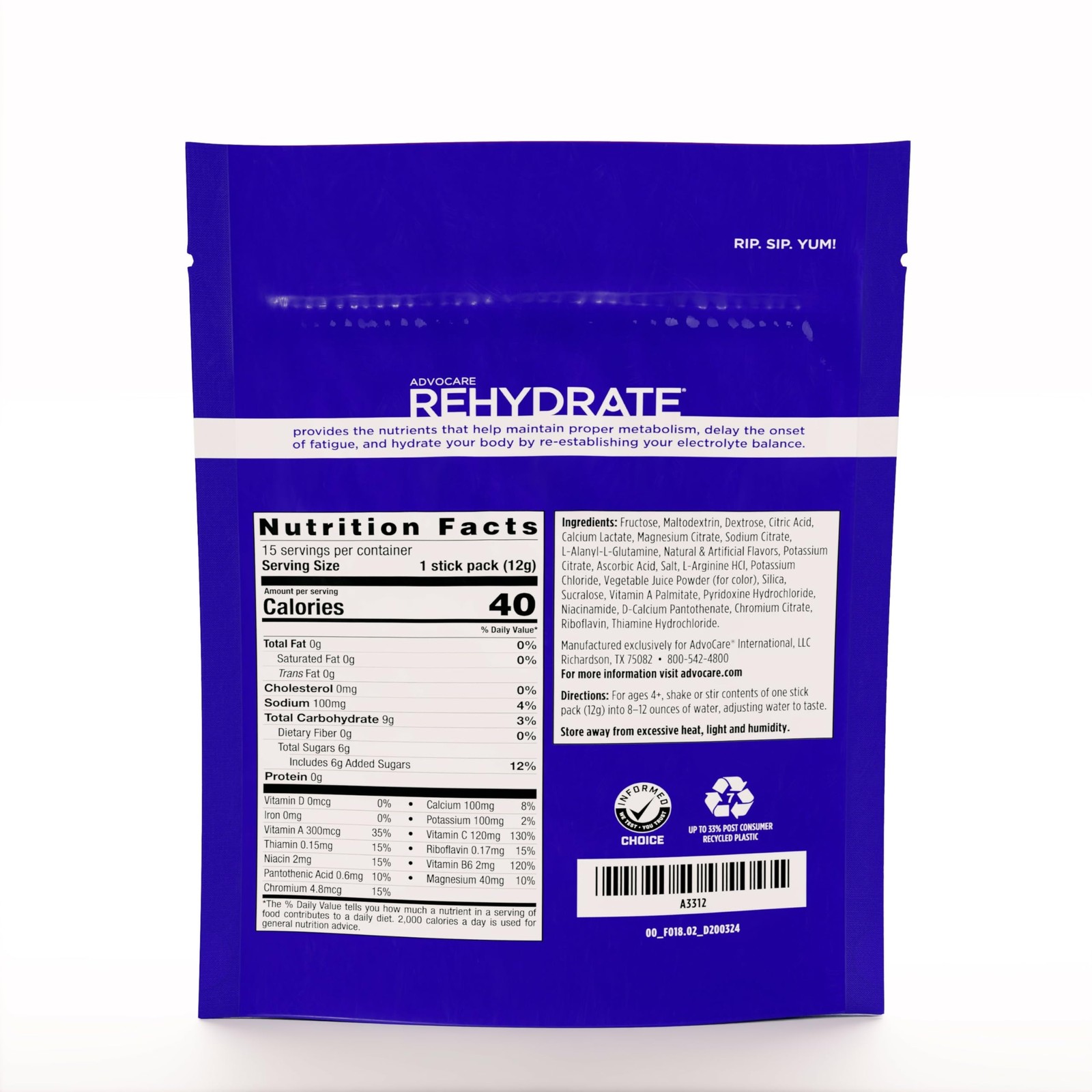 AdvoCare Rehydrate – Electrolyte Drink Mix – Includes 6.3 Ounce (Pack of 1)