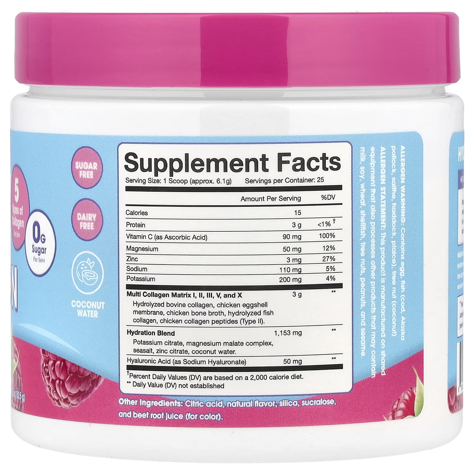 Hydration Powder | Electrolytes with 5 Collagen Types & Hyaluronic Acid | Sugar-