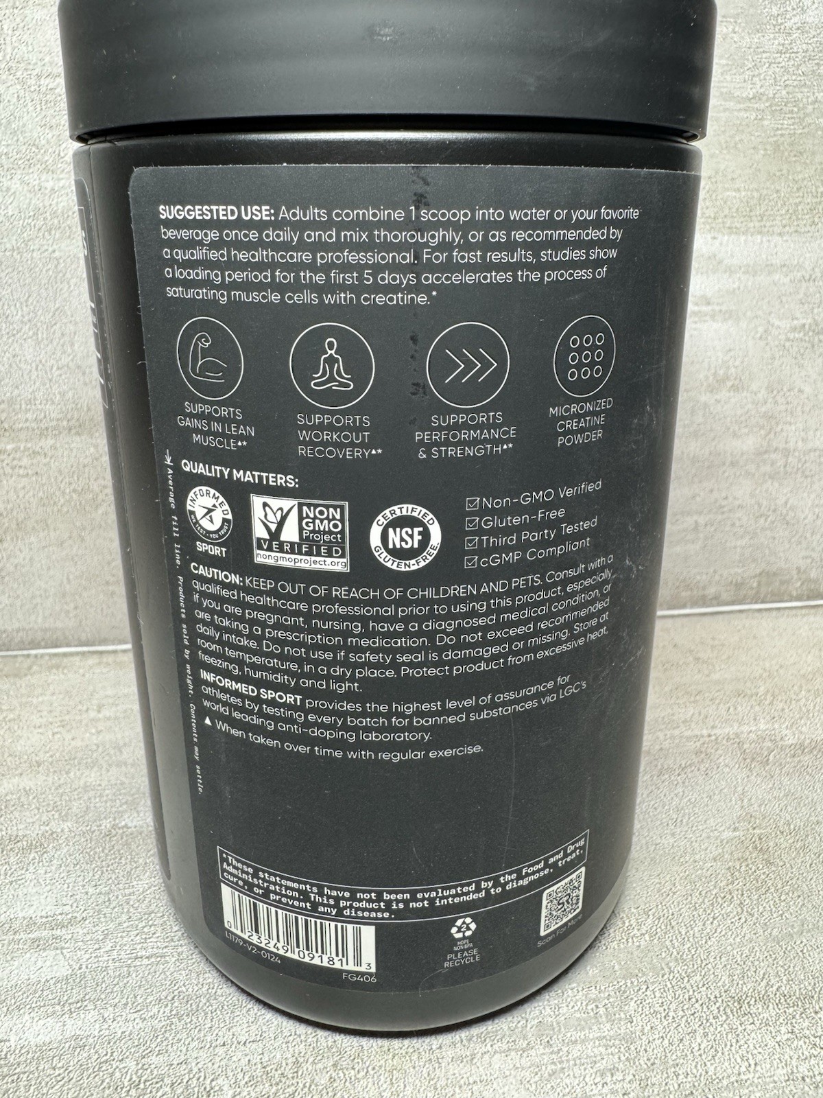 Sports Research Creatine Monohydrate Powder Unflavored 17.64oz Vegan Gluten-Free