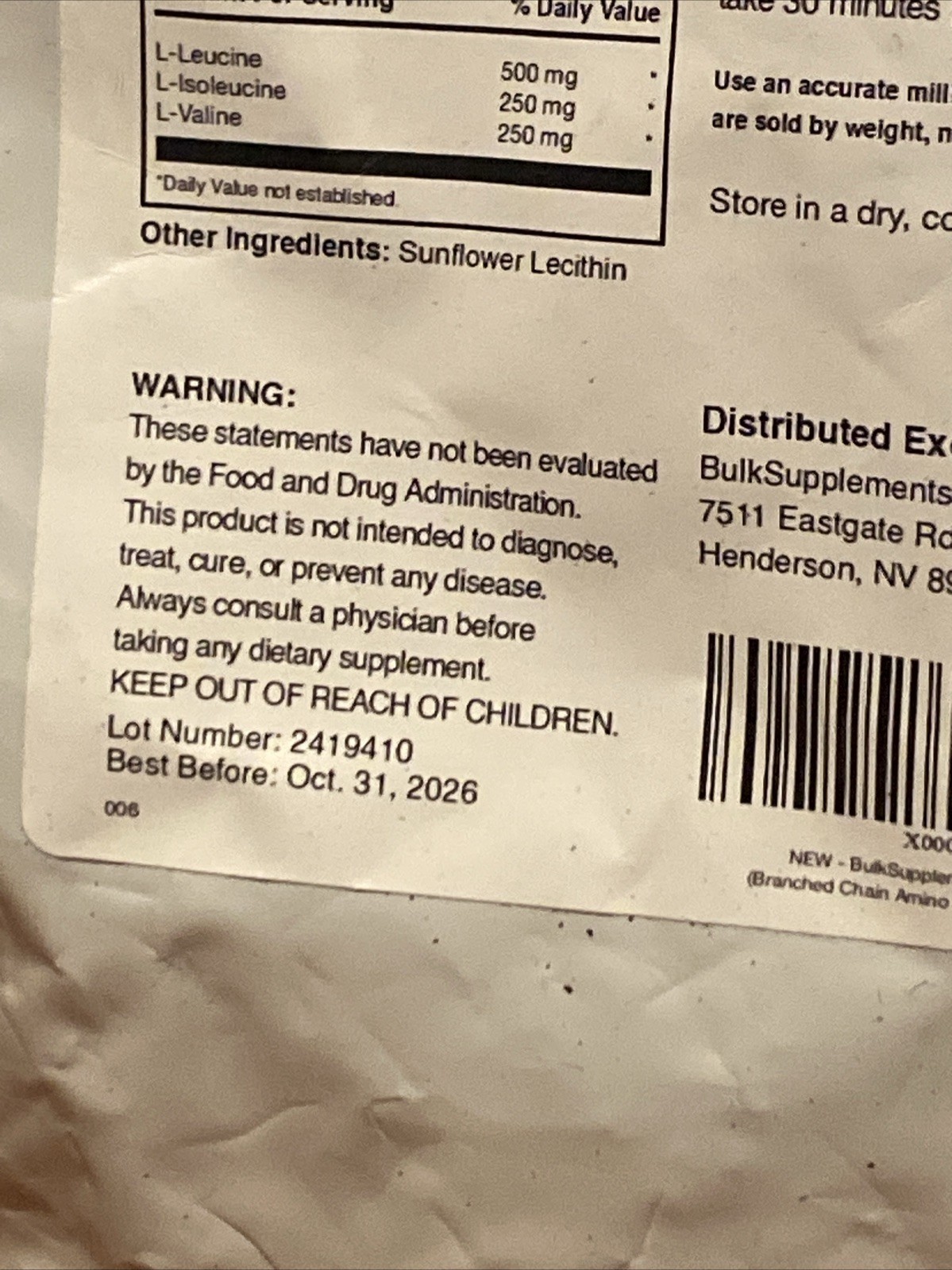 BulkSupplements BCAA 2:1:1 Powder 500g 17.6oz