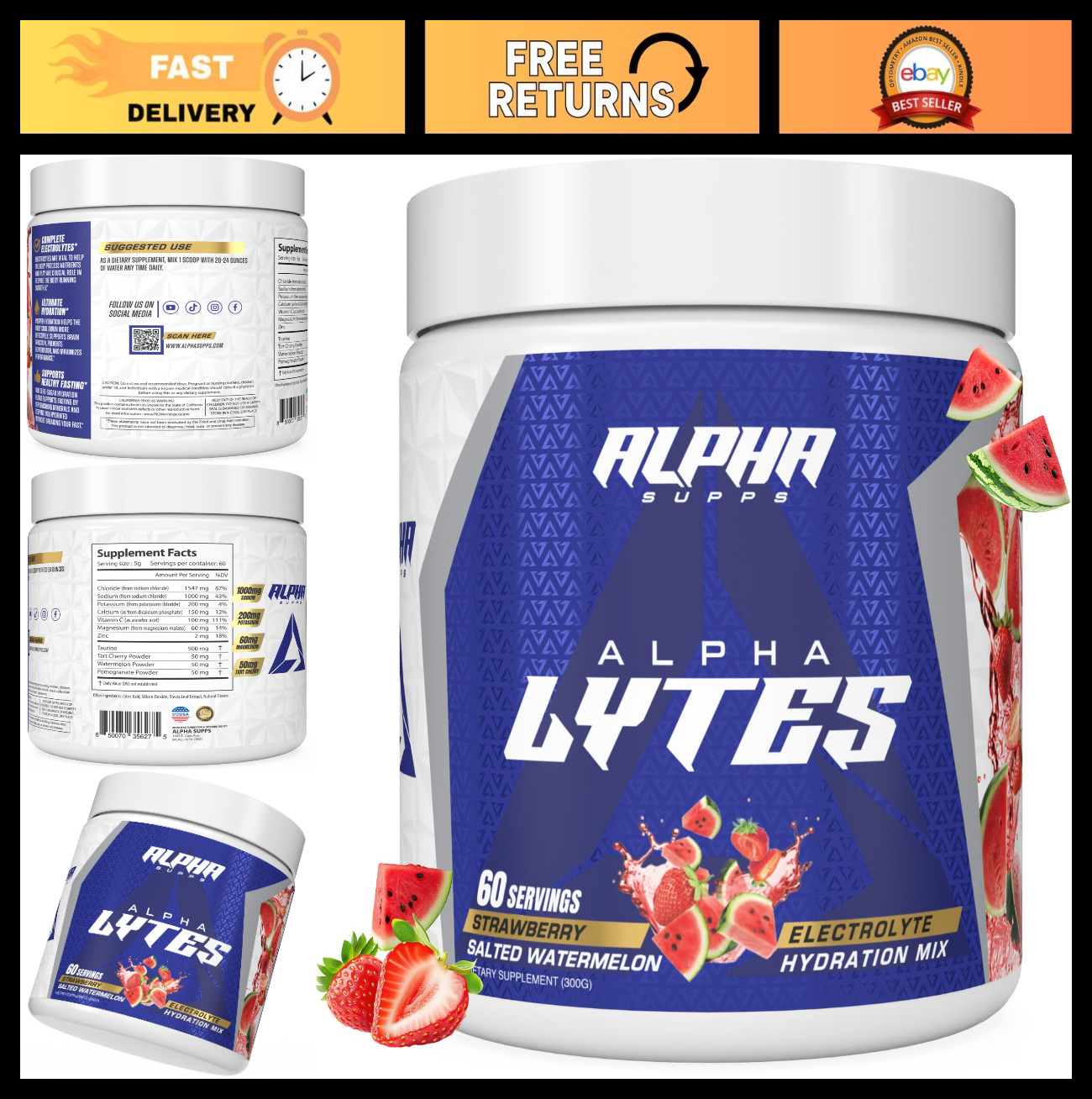 Electrolyte Powder Drink Mix – Sugar-Free Hydration, Zero Calorie, 60 Servings,