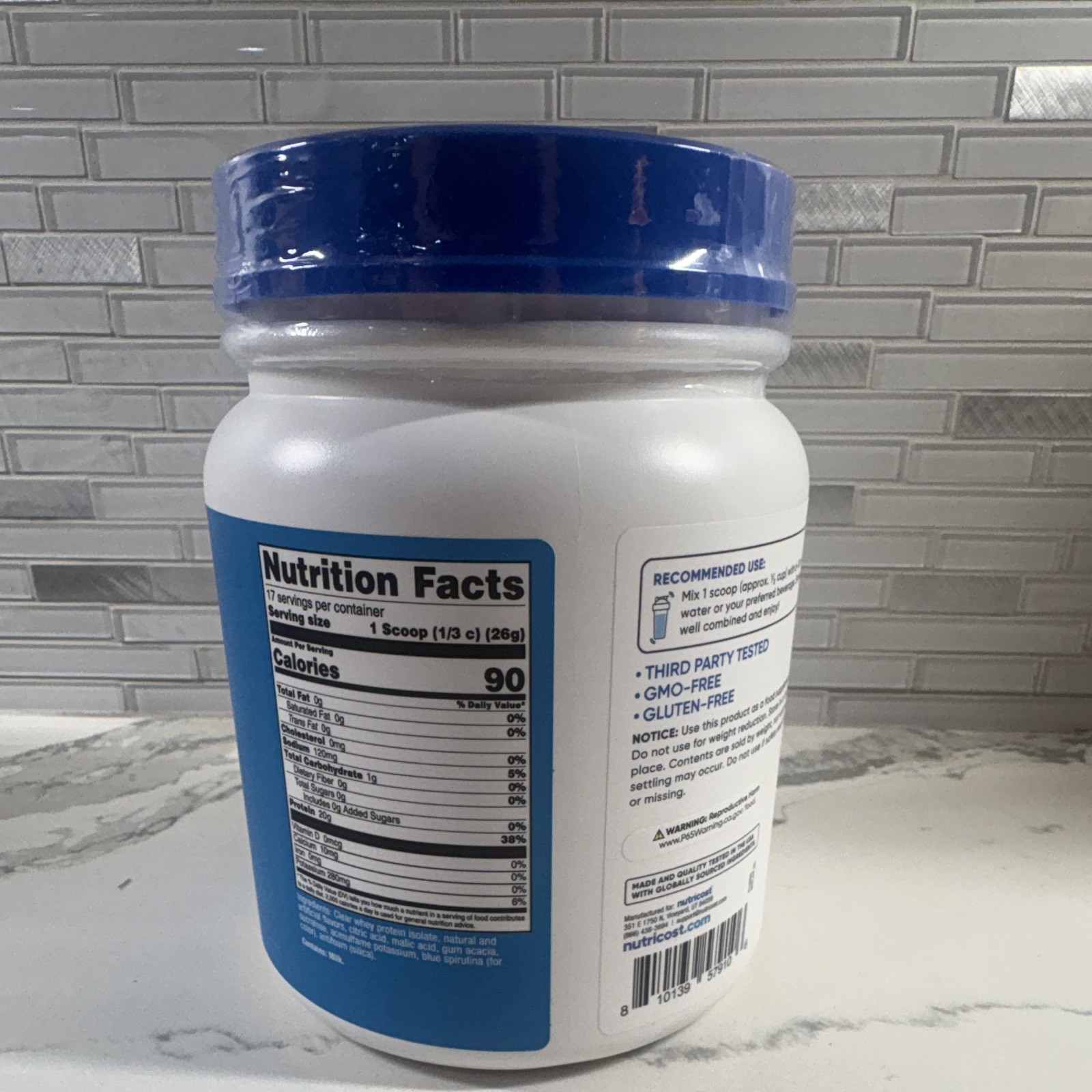 NEW*Nutricost Clear Whey Protein Isolate Blue Razz Pop GMO-Free Gluten-Free 1 lb