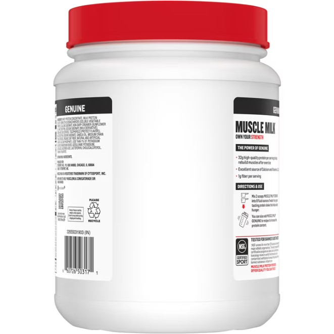 2 Pack Muscle Milk Genuine Protein Powder, Vanilla, 32g Protein, 1.9lb, 30.9oz