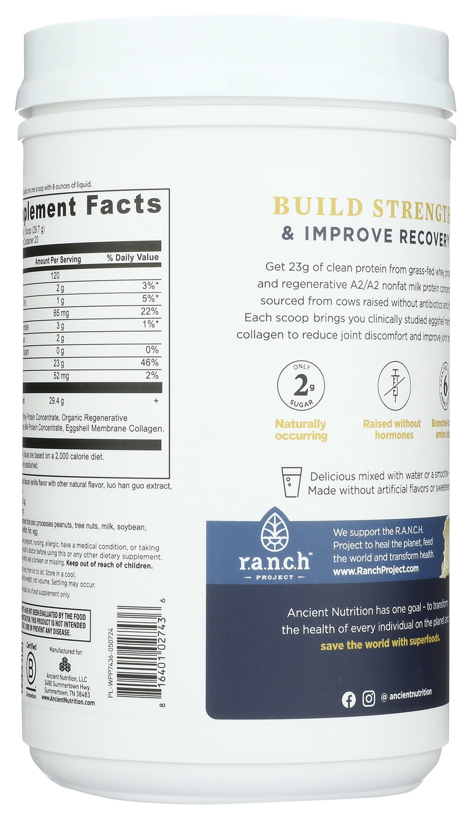 Vanilla Bean Whey Protein Powder By Ancient Nutrition 21 Oz 6G 1 Pack