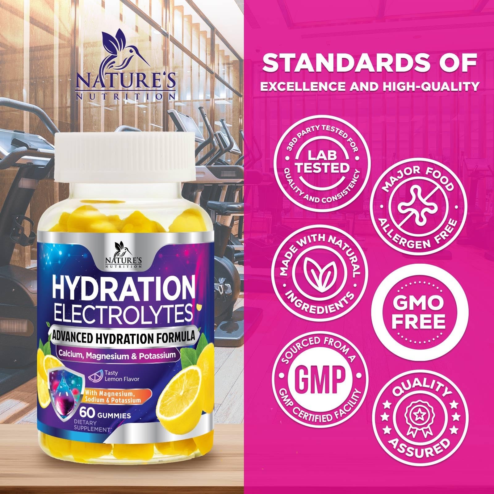 Hydration Electrolyte Gummies – Daily Liquid Replenisher 60 Count (Pack of 1)
