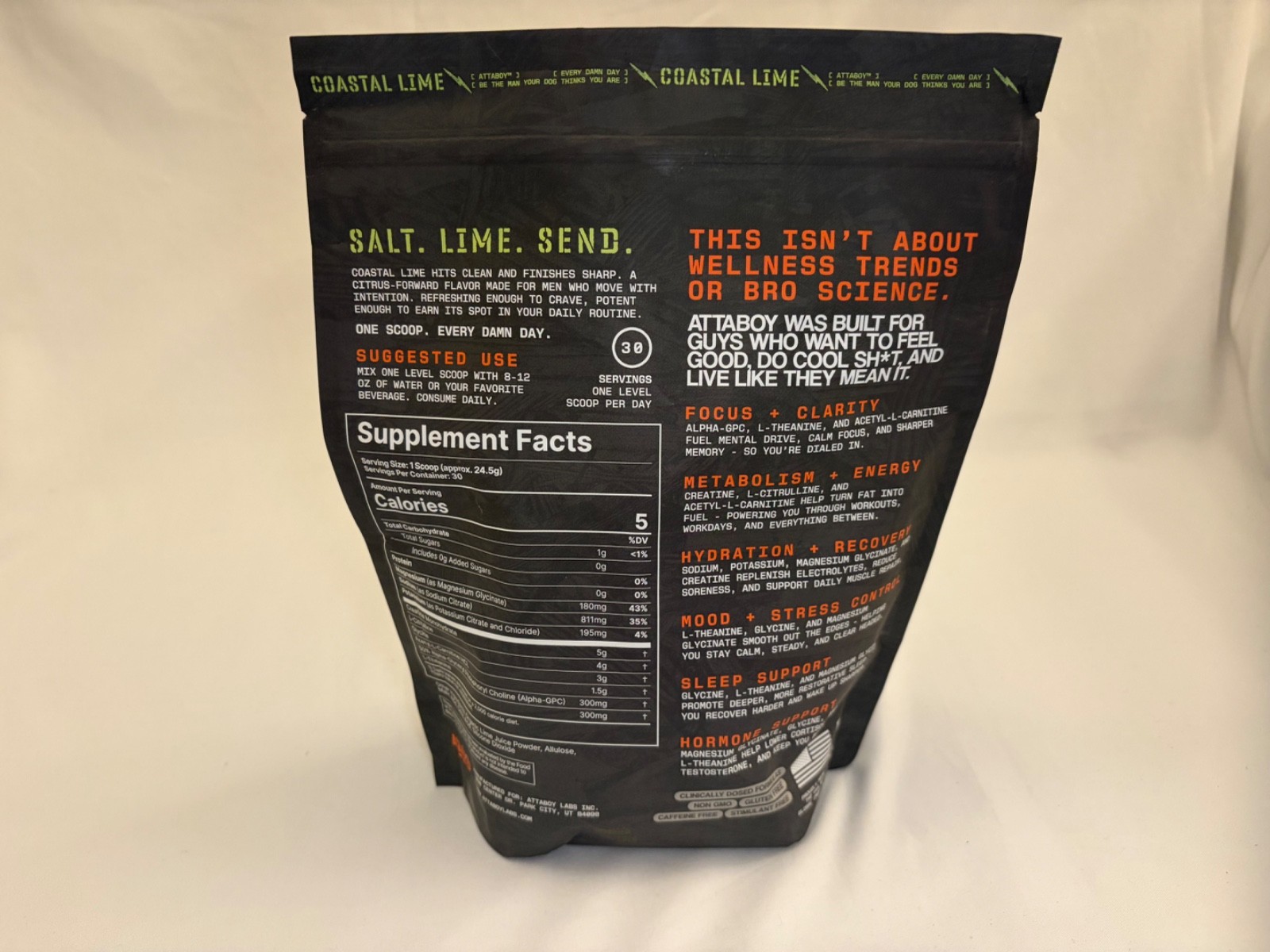 Attaboy Creatine Electrolyte drink mix powder supplement, Coastal Lime